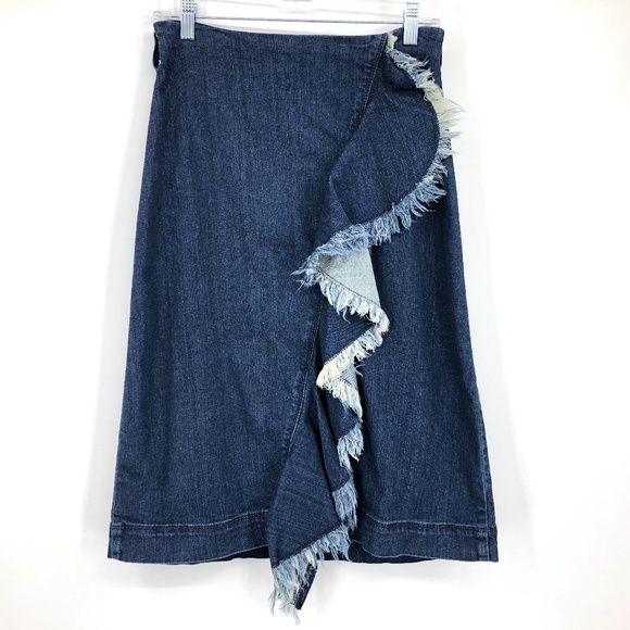 Halogen Denim Frayed Ruffle Skirt